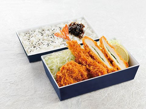 盛合せ弁当「なでしこ」<BR>（一口ひれかつ・小海老フライ・大葉入りささみかつ）