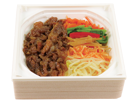 Vegetable bibimbap with soft-boiled egg (soup included)