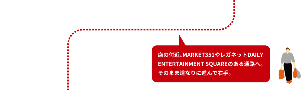 Near the store, go to the corridor where MARKET 351 and Reganet DAILY ENTERTAINMENT SQUARE are located. Continue along the road and it will be on your right.