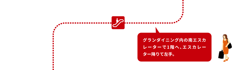 Take the south escalator inside Grand Dining to the first floor, then go down the escalator and it's on your left.