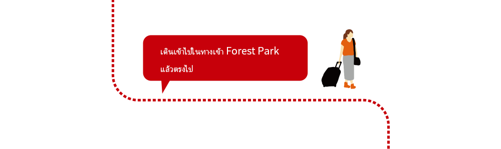 เดินเข้าไปในทางเข้า Forest Park แล้วตรงไป