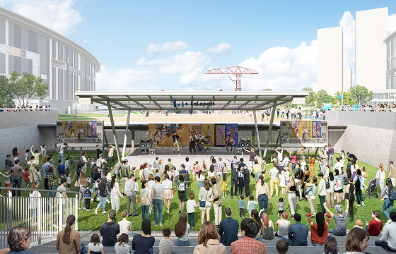 The courtyard event stage has been extensively renovated and updated.