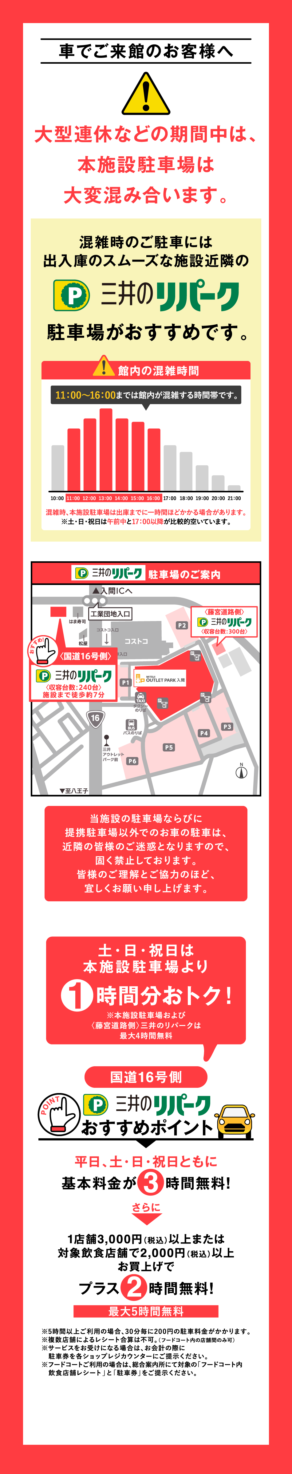混雑時のご駐車には出入庫のスムーズな三井のリパーク駐車場がおすすめ