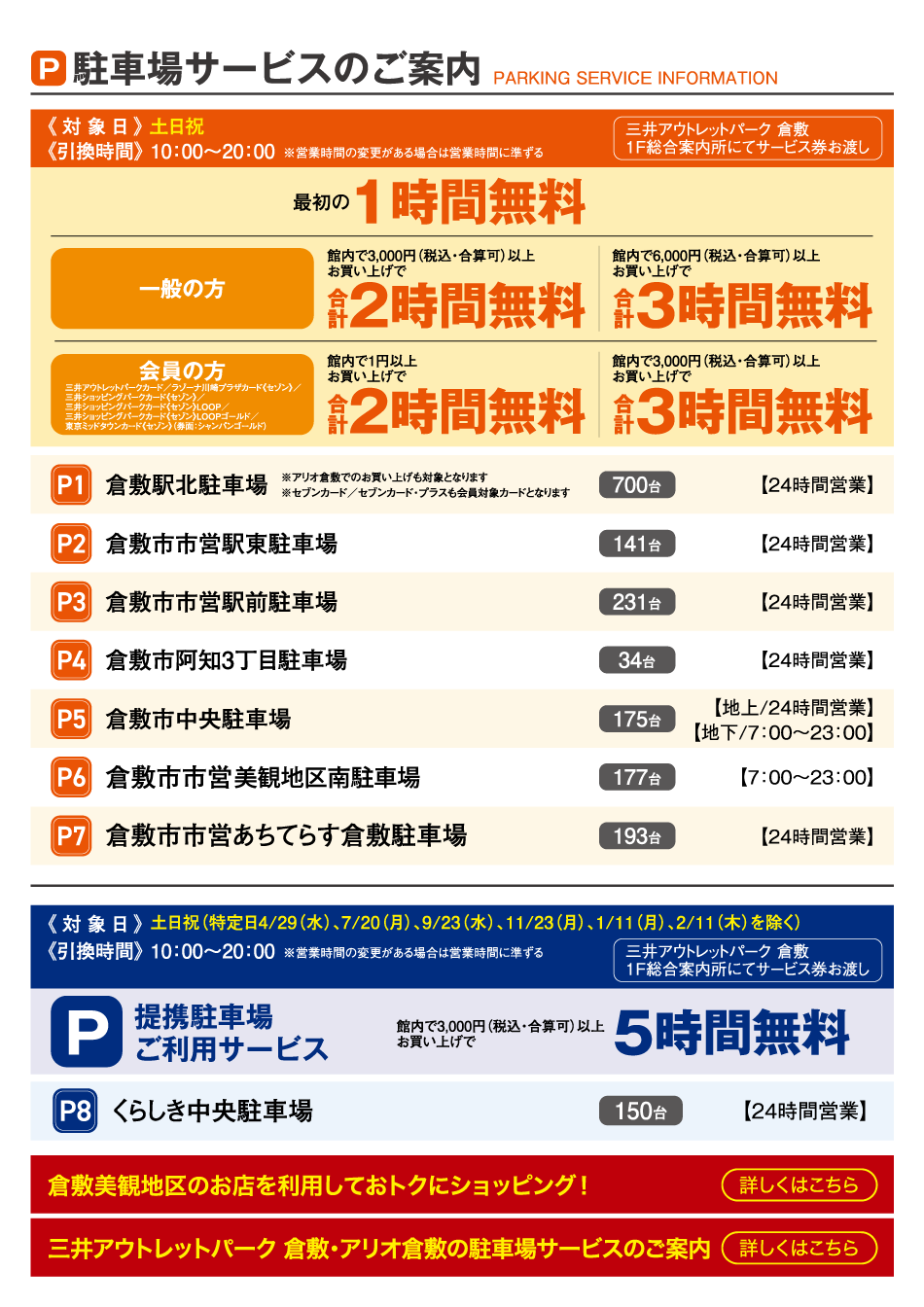 Information on affiliated parking lots
