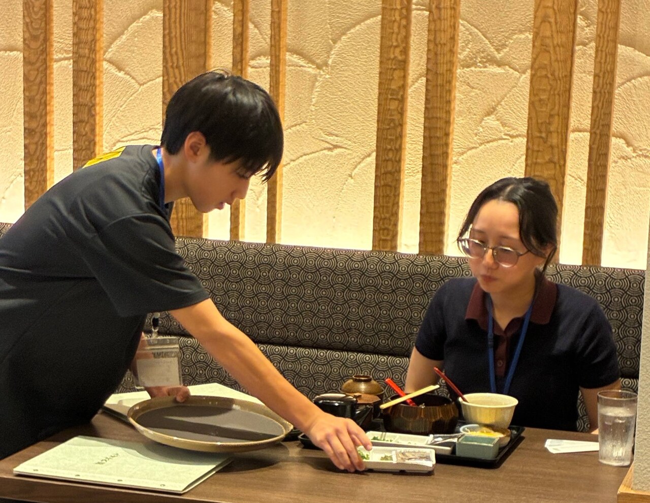 Practicing serving food