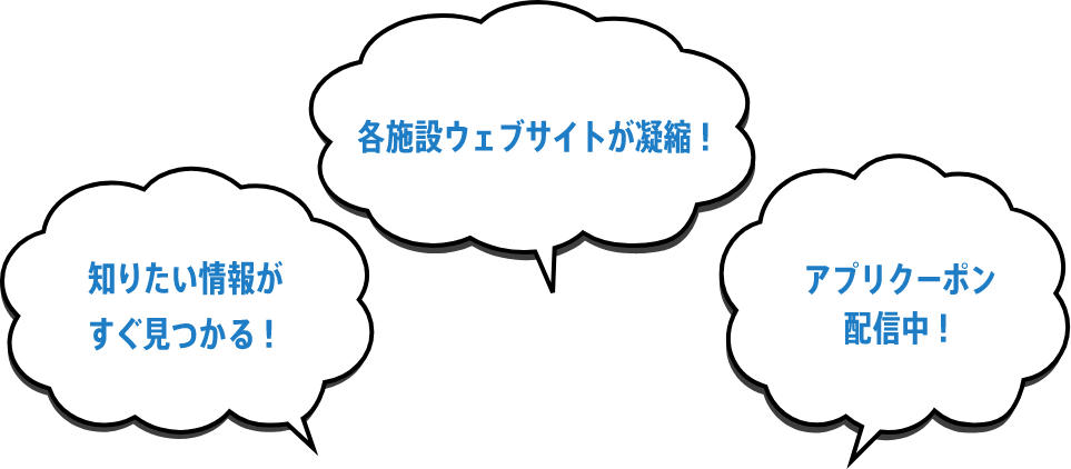知りたい情報がすぐ見つかる！各施設ウェブサイトが凝縮！アプリクーポン配信中！